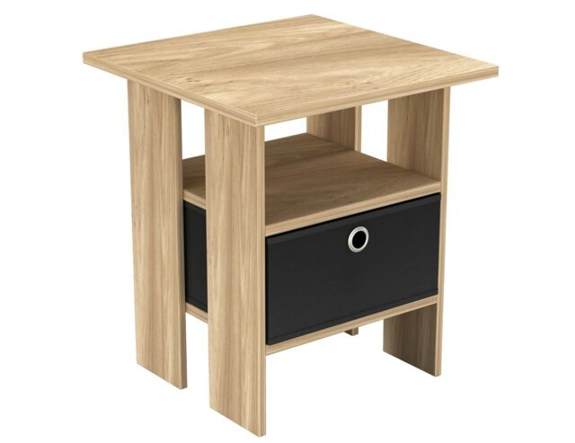 2-Tier 1- Drawer Wooden Side Table Brown Oak & Black 1
