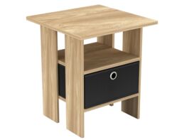 2-Tier 1- Drawer Wooden Side Table Brown Oak & Black 1