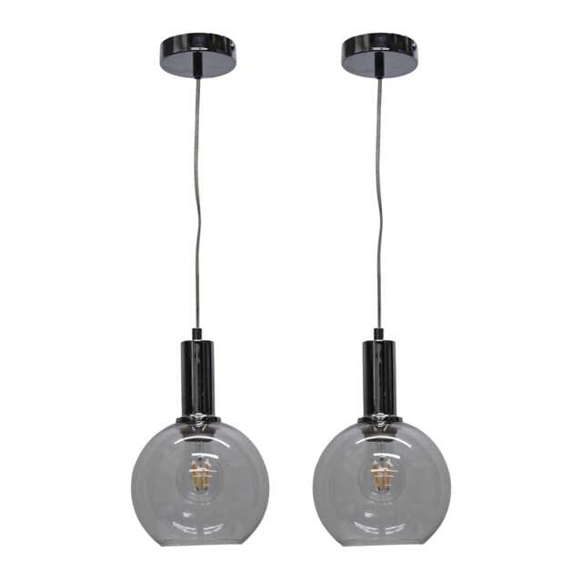 Set of 2 Barnum - Clear Glass Globe Chrome Deco Pendant Fittings