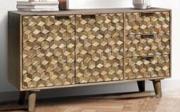 Geometric Medium Sideboard - Mango Wood - L40 x W137 x H77 cm - Light Finish - Assembly Required Brown
