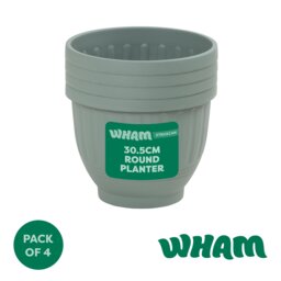 Wham Etruscan 4 x 30.5cm Round Plastic Garden Planters Green Milieu Green