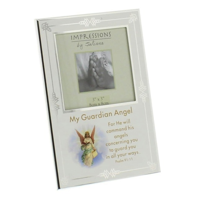 "Silver Plated Guardian Angel Photo Frame 3"" x 3"" Christening All Occasion New Gift"