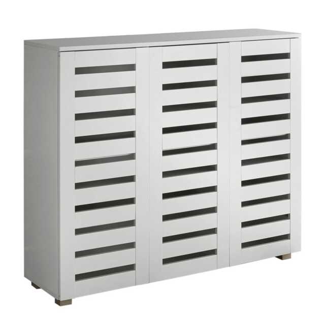 Oslo 3 Door Wooden Shoe Storage Cabinet Rack Stand Cupboard Slatted Doors White