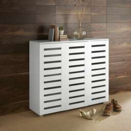 Oslo 3 Door Wooden Shoe Storage Cabinet Rack Stand Cupboard Slatted Doors White