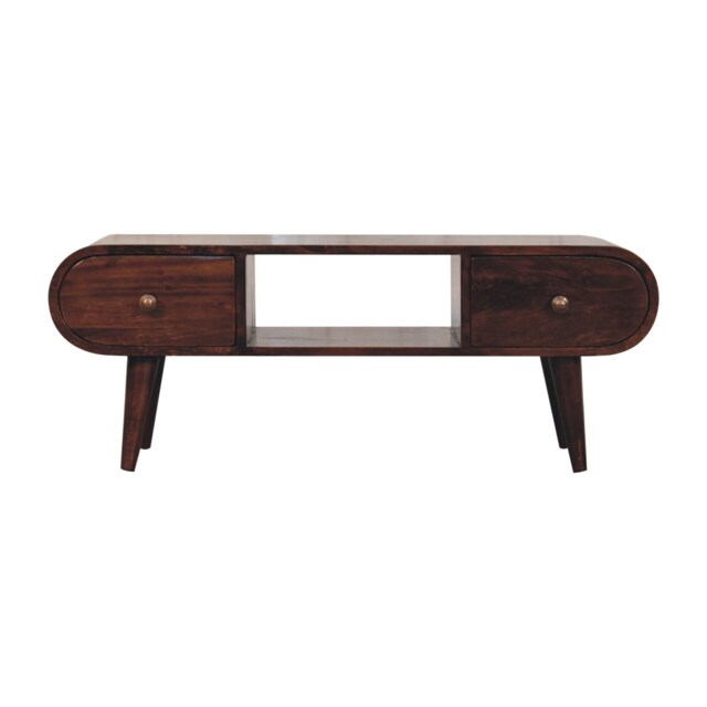 Artisan Furniture Solid Wood California Walnut Circular TV Unit, 2 Drawers & 1 Open Slot, Brown