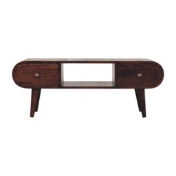 Artisan Furniture Solid Wood California Walnut Circular TV Unit, 2 Drawers & 1 Open Slot, Brown