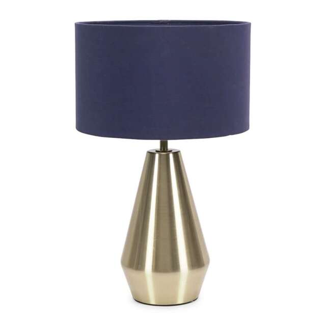 ValueLights Jax Antique Brass Touch Table Lamp Navy Blue Shade