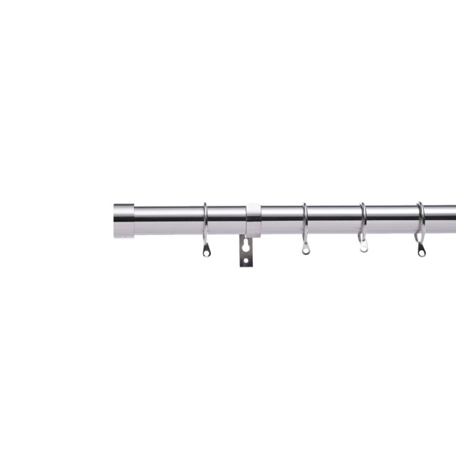 Lister Cartwright 28mm Polished Steel Fixed Metal Curtain Pole Set Rings with Stopper Finial Easy fit (300 cm)