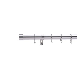Lister Cartwright 28mm Polished Steel Fixed Metal Curtain Pole Set Rings with Stopper Finial Easy fit (300 cm)