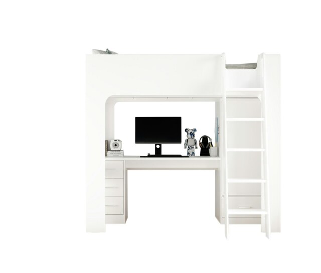 Eden High Sleeper Bed in White with Desk and Storage
