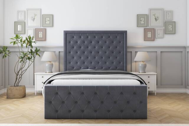 "Sloomy Vienna Steel Plush Bed Frame With Mattress With 50"" Upholstered Headboard 5' King"