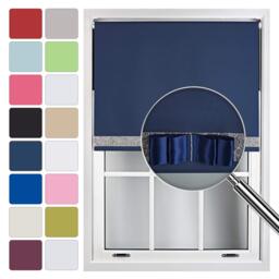 FURNISHED Blackout Roller Blind with Silver Glitter Trim and Navy Bow Cut to Size Blue Navy (W) 120cm x (L) 165cm