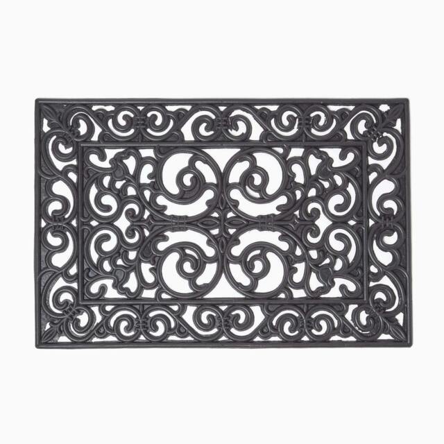 Homescapes Black Wrought Iron Effect Parisian Rubber Doormat - 60 x 40 cm