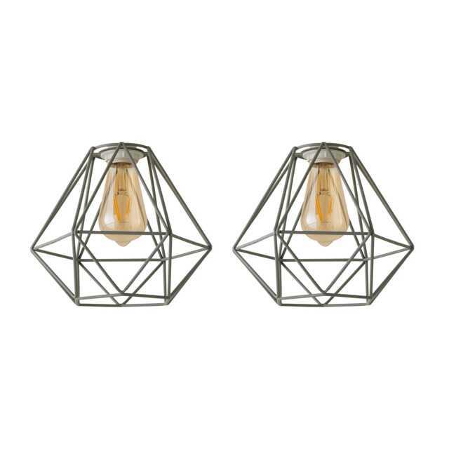 ValueLights Diablo Pair Grey Cage Ceiling Pendant Shades Grey