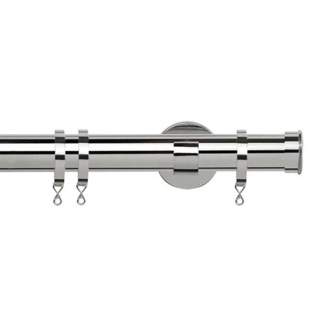 35mm Fixed Length Metal Curtain Pole Set Chrome End Cap Finial 105cm Silver Silver