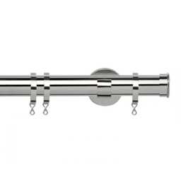 35mm Fixed Length Metal Curtain Pole Set Chrome End Cap Finial 105cm Silver Silver