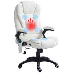 Vinsetto Office Chair, Ergonomic Desk Chair with 6-Point Massage and Back Heated, Boucle-Feel Fabric Computer Gaming Chair with Arms, Lumbar Support, White