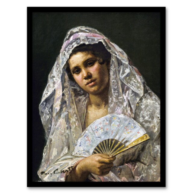 "Spanish Dancer Lace Mantilla Cassatt Vintage Framed Wall Art Print 12X16"""