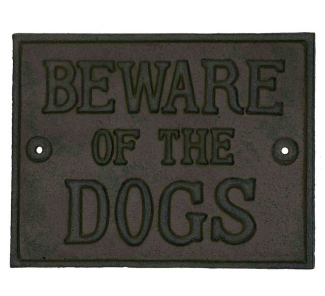 Beware of Dogs Rust Cast Iron Sign Plaque Wall Fence Gate Post House Home
