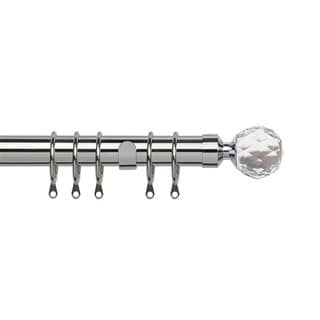 25-28mm Crystal End Chrome Metal Curtain Pole Set 170 - 300cm Silver Silver