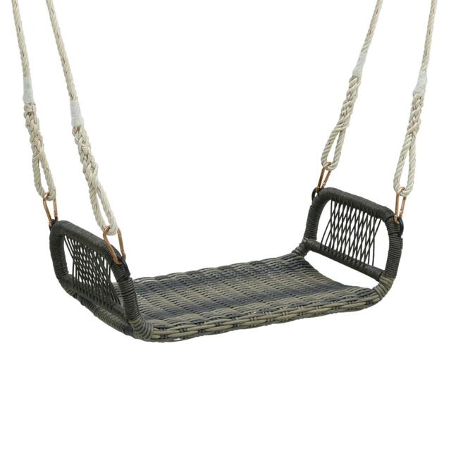COSTWAY Patio Swing Bench Backless Rattan w/Hanging Ropes Black