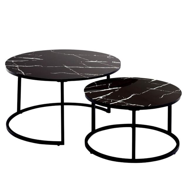 Round Coffee Table Set of 2 Nest of Tables Marble Glass Coffee Table Living Room