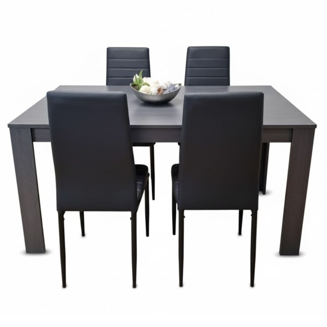Dining Table and 4 Chairs Black Dark Grey Faux Leather Chairs Wood Dining Set Furniture