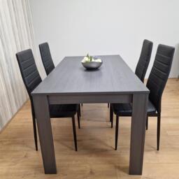 Dining Table and 4 Chairs Black Dark Grey Faux Leather Chairs Wood Dining Set Furniture
