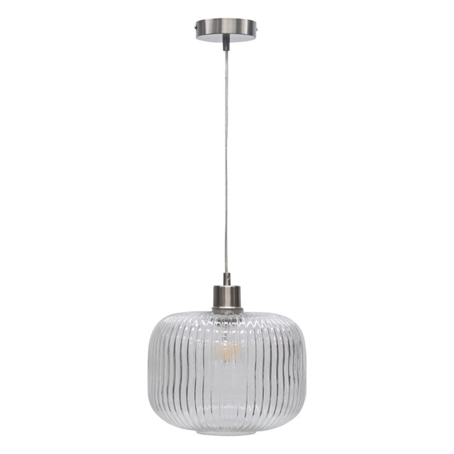 Batley Large - Clear Ribbed Glass with Satin Nickel Pendant Fitting Clear Clear 1
