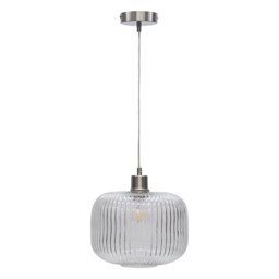 Batley Large - Clear Ribbed Glass with Satin Nickel Pendant Fitting Clear Clear 1