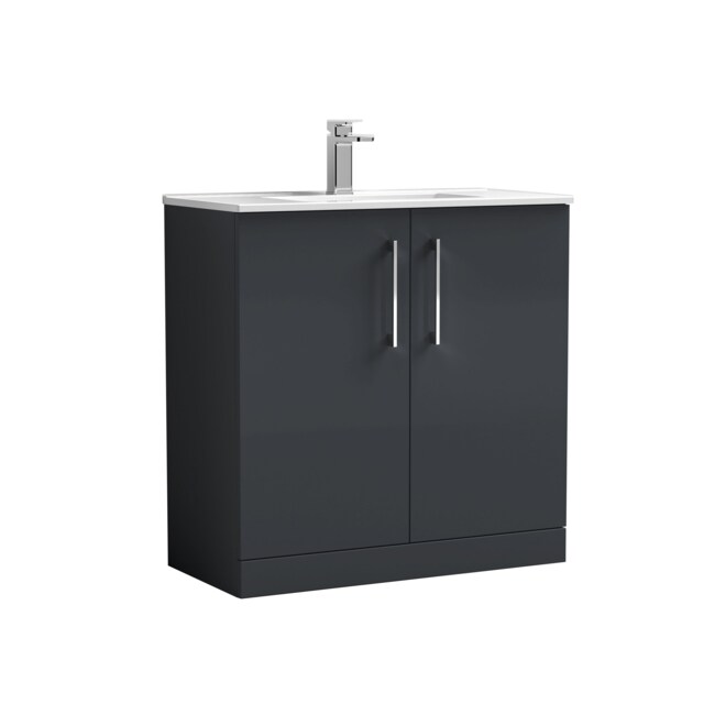 Balterley Modern Bathroom 2 Soft Close Door & Minimalist Vanity Unit Basin Grey Soft Black 815 x 800 x 390mm