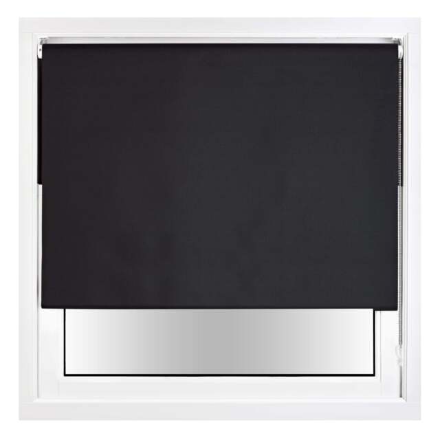 Blackout Roller Blind 85cm Wide x 165cm Long Metal Fittings Black Black