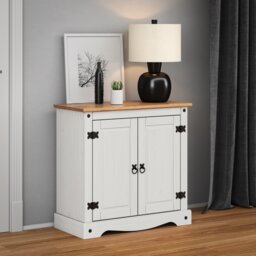 Mercers Furniture Corona White 2 Door Cupboard Small Sideboard Solid Wood Pine Wooden with Mexican Styling