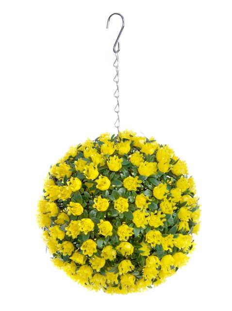 Best Artificial 23cm Yellow Rose Hanging Basket Flower Topiary Ball - Suitable for Outdoor Use - Weather & Fade Resistant