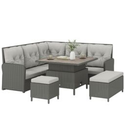 Outsunny 6 PCs Rattan Garden Furniture Sectional Corner Sofa, Dark Grey Grey Dark Grey Five Plus Seater