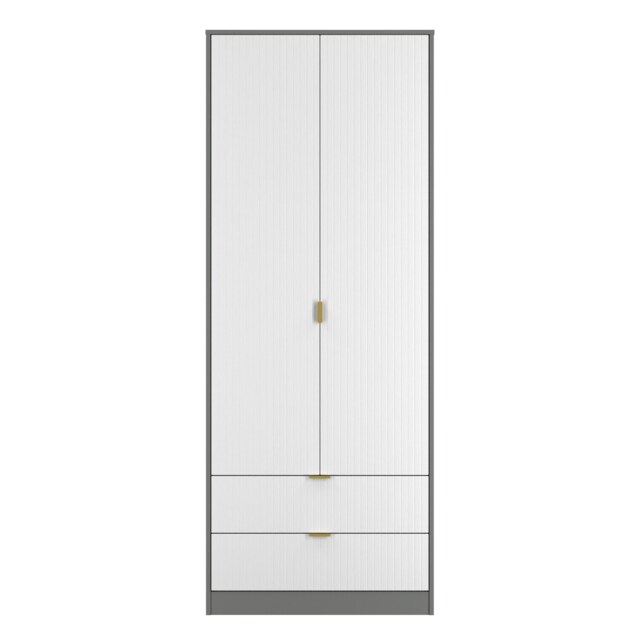 Denver Tall 2 Drawer Double Wardrobe in White Matt & Dusk Grey (Ready Assembled) White White Matt & Dusk Grey