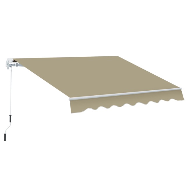 Outsunny 2.5m x 2m Garden Patio Manual Awning Canopy w/ Winding Handle Khaki Brown