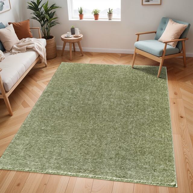 LIVABLISS Cloudy Shaggy-Solid Color Plush Soft Pile Rug 120 x 170 cm Green