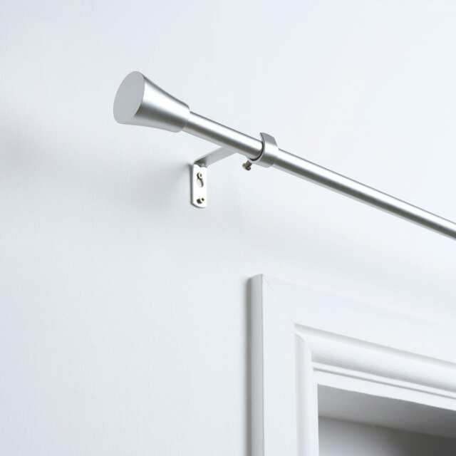 OHS Extendable Metal Finial Trumpet Ends Wall Mounted Rod Fittings Curtain Pole - Silver Silver
