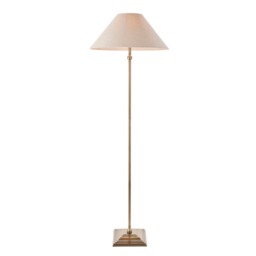 Lille Floor Lamp with Tapered Shade Antique Brass Plate & Natural Faux Linen B22