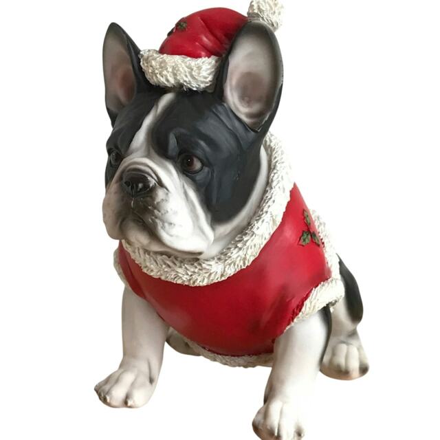 Black And White French Bulldog Frenchie Dog In Christmas Jumper Figurine