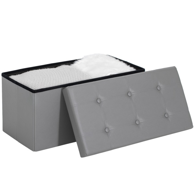 HOMCOM Storage Ottoman Bench, 89L PU Leather Folding Foot Rest, Grey Grey