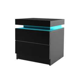 Levede 2 Drawer Bedside Table High Gloss RGB LED Nightstand Cabinet Black Black