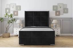 "Sloomy Beaumont Black Naples Bed Frame With 50"" Upholstered Wingback Headboard 5' King"