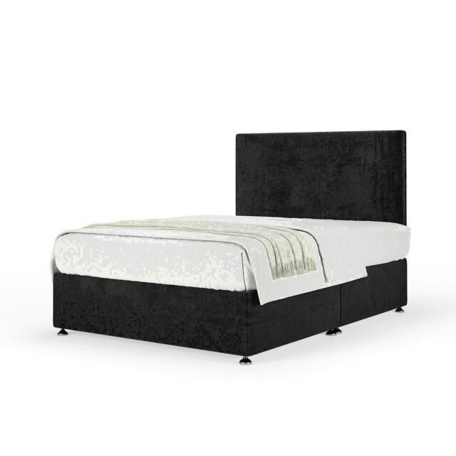 Black Naples Velvet No Drawer Divan Base and Valencia Headboard Small Double