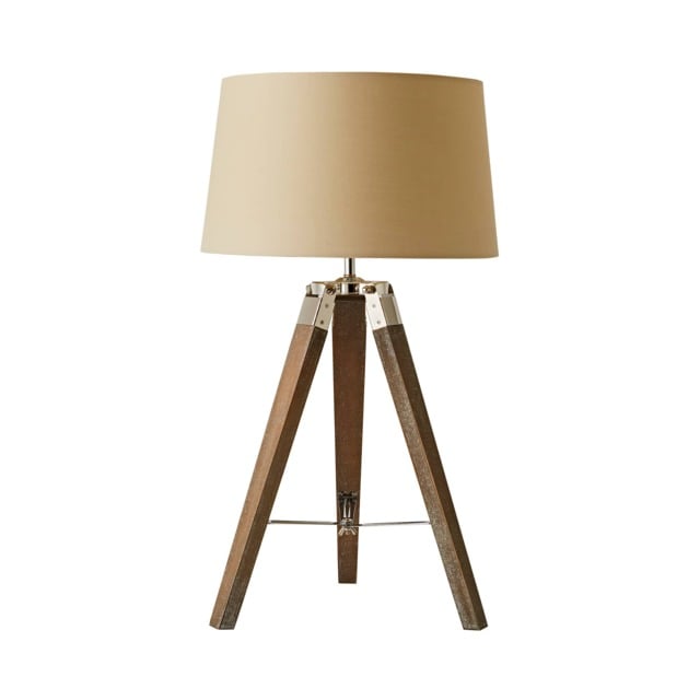 ValueLights Clipper Light Wood Tripod Table Lamp Beige Taper Shade and Bulb