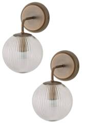 ValueLights Kempton Pair Brass Wall Lights Ribbed Globe Shade Bronze