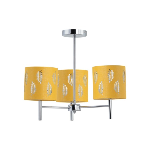 Brea - Chrome 3 Light Fitting with Ochre Fern Shades Chrome Yellow 1