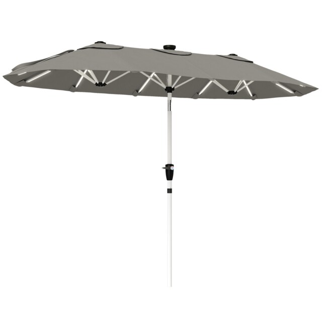 Outsunny 3 m Double-Sided Garden Parasol with Solar Lights, Grey Grey Cream White 295 x 150 x 233 cm