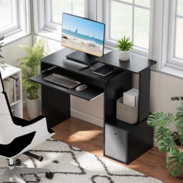 HOMCOM Computer Desk with Sliding Keyboard Tray Storage Drawer Shelf Black